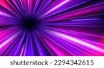 Hyperspace warp speed light effect background. Galaxy hyper space vector velocity tunnel motion. Futuristic travel in cyber universe illustration. Neon highway fast move radial illustration design