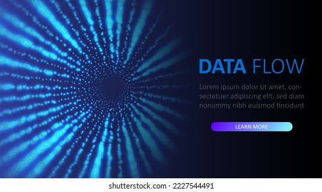 Hyperspeed cosmic background. Speed of light. Particle big data tunnel. Cyber tunnel of moving glowing points. Innovation technology business. svg