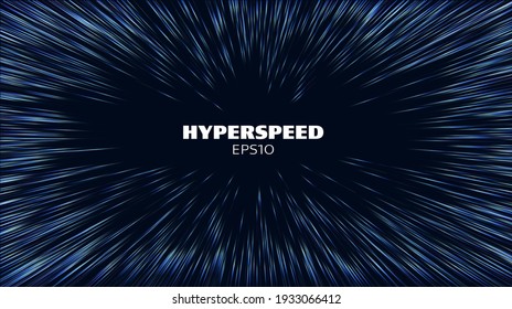 Hyperspeed vector background. Hyper speed hyperspace star travel. Warp speed light futuristic background.