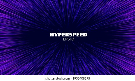 Hyperspeed vector background. Hyper speed hyperspace star travel. Warp speed light futuristic background.