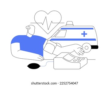 Hypertension abstract concept vector illustration. Cardiological problem, high blood pressure, measuring device, cholesterol level diagnostic, hypertension cause, ambulance abstract metaphor.