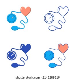 Icono de hipertensión establecido en estilo plano y lineal. Símbolo de presión arterial alta. Ilustración vectorial.