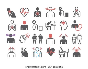 Hypertension. Symptoms, Treatment. Flat icons set. Vector signs for web graphics.