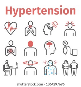 Hypertension. Symptoms, Treatment. Line icons set. Vector signs for web graphics.