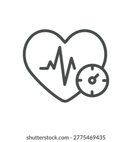 Hypertension thin line icon for high blood pressure, heart stress and cardiovascular disease. Editable stroke. Vector illustration.