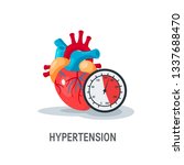 Hypertension vector concept. Human heart with blood pressure monitor in flat style.