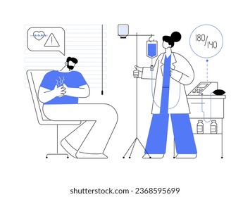 Hypertensive crisis emergency help abstract concept vector illustration. Doctor making injection into patient with a hypertensive crisis in hospital, medical examination abstract metaphor.