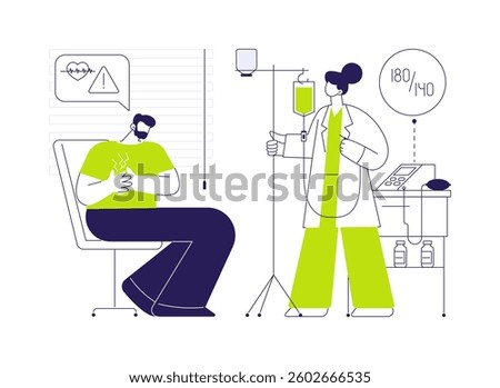 Hypertensive crisis emergency help abstract concept vector illustration. Doctor making injection into patient with a hypertensive crisis in hospital, medical examination abstract metaphor.