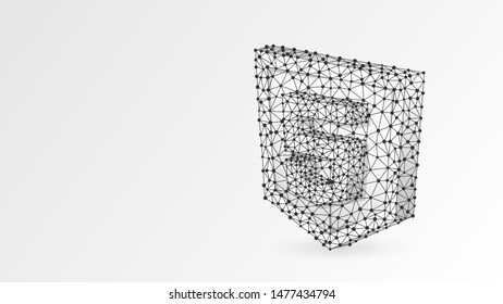 Hypertext Markup Language, html coding sign. Device, programming, developing concept. Abstract, digital, wireframe, low poly mesh, vector white origami 3d illustration. Triangle line dot