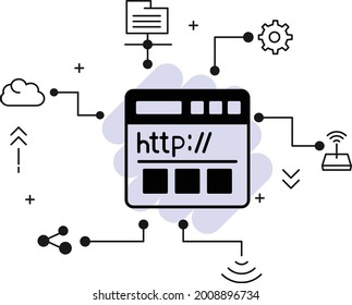 Hypertext Transfer Protocol Concept, HTTP Data Cmmmunication For world Wide Web Vector Icon Design, Cloud computing and Internet hosting services Symbol,  Web Browser stock illustration