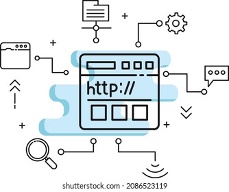 Hypertext Transfer Protocol Concept, HTTP Data Cmmmunication For world Wide Web Vector Icon Design, Cloud computing and Internet hosting services Symbol,  Website Browse stock illustration