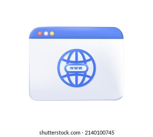 Hypertext Transfer Protocol Concept, HTTP-Datenwebseite. Webbrowser, Internet-Kommunikationsprotokoll. 3D-Vektorsymbol. Cartoon minimaler Stil. Modernes Browserfenster-Design. Internet leere Seite. 3D