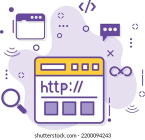 Hypertext Transfer Protocol Concept, HTTP Data Communication For world Wide Web Vector color Icon Design, Cloud computing and Internet hosting services Symbol,  Website Browse stock illustration