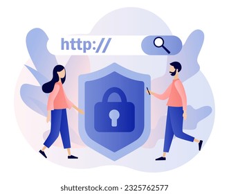 Hypertext Transfer Protocol concept. HTTP data web page. Internet communication protocol. Web browser. Modern flat cartoon style. Vector illustration on white background