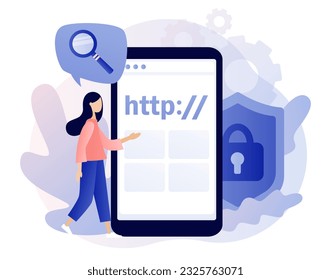 Hypertext Transfer Protocol concept. HTTP data web page on smartphone screen. Internet communication protocol. Web browser. Modern flat cartoon style. Vector illustration on white background