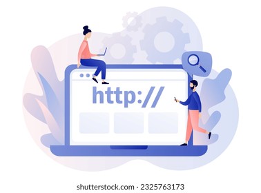 Hypertext Transfer Protocol concept. HTTP data web page on laptop screen. Internet communication protocol. Web browser. Modern flat cartoon style. Vector illustration on white background
