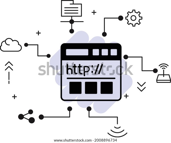 Hypertext Transfer Protocol Concept, HTTP\
Data Cmmmunication For world Wide Web Vector Icon Design, Cloud\
computing and Internet hosting services Symbol,  Web Browser stock\
illustration