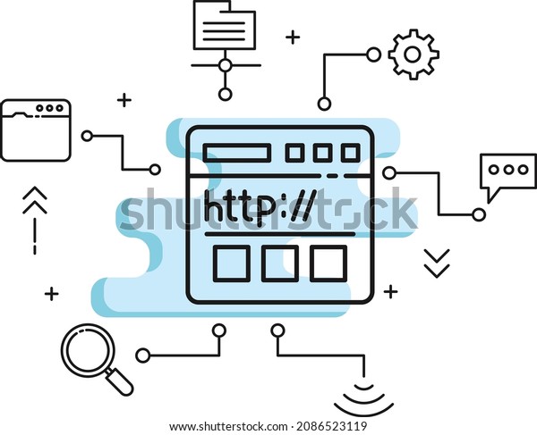 Hypertext Transfer Protocol Concept, HTTP\
Data Cmmmunication For world Wide Web Vector Icon Design, Cloud\
computing and Internet hosting services Symbol,  Website Browse\
stock illustration