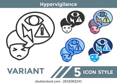 Hypervigilance icon for representing heightened alertness systems, threat monitoring patterns, and excessive awareness concepts. Line, Filled, Color, Dualtone style.