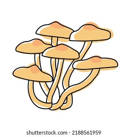 Hypholoma Fasciculare mushrooms. Isolated on white background. Poisonous forest mushroom. Hand drawn doodle. Line art with splashes of color added. Pastel colors. Vector illustration.