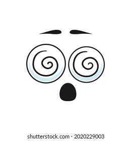 Hypnosis emoji isolated icon. Vector puzzled or confused emoticon with curves in eyes. Vector uncertain face gesture, oops facial expression. Disoriented emoticon with rolling over eyes, shocked