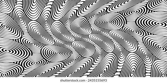 Hypnosis, hypnotic spiral line pattern. Circles patroon. Volute, spiral. Circle tunnel element. Psychedelic optical illusion. Concentric lines. Radial, spiral rays or sound wave. Circular, rotating.