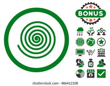 Hypnosis icon with bonus images. Vector illustration style is flat iconic bicolor symbols, green and gray colors, white background.