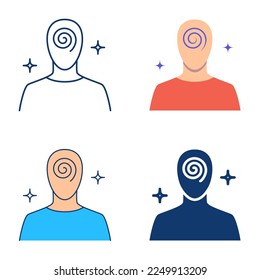 Hypnosis icon set in flat and line style. Hypnotised person symbol. Vector illustration