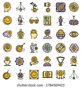 Hypnosis icons set. Outline set of hypnosis vector icons thin line color flat on white