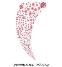 Hypnosis random fireworks stream. Vector illustration style is flat red iconic symbols on a white background. Object fountain made from scattered pictograms.