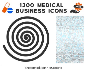 Hypnosis Spiral grey vector icon with 1300 doctor business pictograms. Collection style is flat bicolor light blue and gray pictograms.