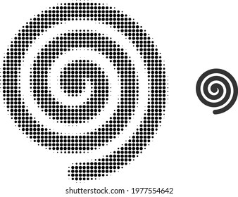 Hypnosis spiral halftone dot icon illustration. Halftone array contains round points. Vector illustration of hypnosis spiral icon on a white background. Flat abstraction for hypnosis spiral object.