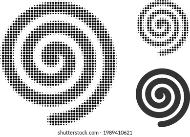 Hypnosis spiral halftone dotted icon. Halftone pattern contains round dots. Vector illustration of hypnosis spiral icon on a white background.