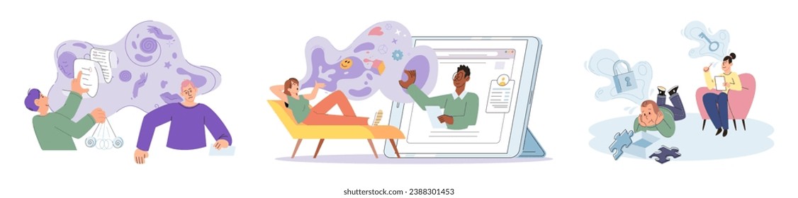 Hypnosis vector illustration. Hypnosis can help individuals overcome mental obstacles The minds influence on mental health is key focus in psychotherapy Hypnosis sessions provide safe space