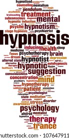 Hypnosis word cloud concept. Vector illustration