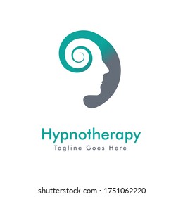 Hypnotheraphy Logo Design Vector Concept with Combine Face and Twirl Wave