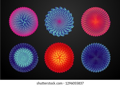 Hypnotic abstract illussion with motion effect. Swirl spiral shape with vibrant gradient. Vector illustration icons set