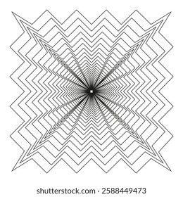 Hypnotic abstract pattern. Optical illusion shape. Geometric expanding lines. Black and white contrast.