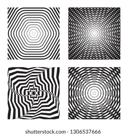 Hypnotic background vector set. Abstract movement effect illustration. Use for banner, website, template, leaflet, brochure, poster and other design. 