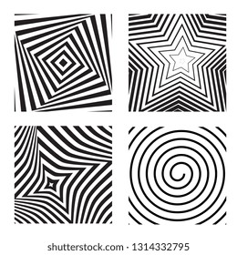 Hypnotic background vector set. Abstract movement effect illustration. Use for banner, website, template, leaflet, brochure, poster and other design. 