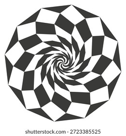 Hypnotisches schwarzes Logo. Illusionssymbol für optische Drehung