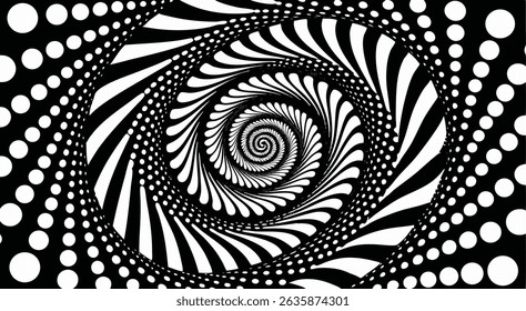 Hypnotic Black and White Spiral Optical Illusion Op Art Design