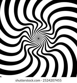 Padrão espiral preto e branco hipnótico espiral hipnose psicodélica espiral, criando um efeito visual hipnotizante e psicodélico. Efeito de hipnose abstrata monocromática de vetor e fundo de ilusão ótica