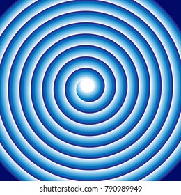 Hypnotic blue spiral abstract optical illusion coil swirl. Circular pattern background of rotating circles or psychedelic hypnosis lines in motion. Vector illustration