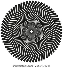 Hypnotic circle pattern. Abstract optical illusion. Black spiral design. Geometric radial vector.