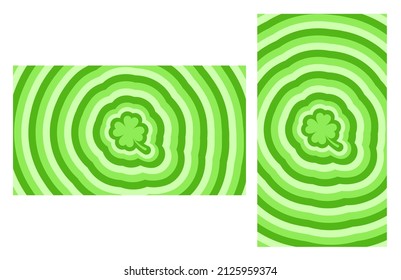 Hypnotic clover leave shaped tunnel color set. Rainbow retro wallpapper Happy Saint Patrick's Day Irish celebration background design illustration EPS10.