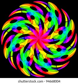 Hypnotic color swirl. Illustration on black background