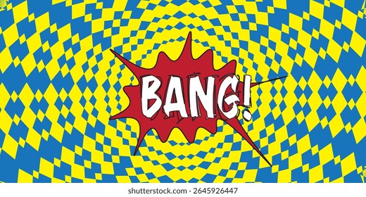 Explosão de diamante hipnótico - Splat vermelho no fundo azul amarelo óptico