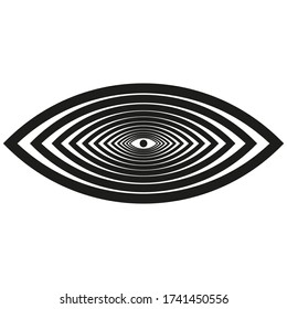 Hypnotic eye illusion. All seeing eye. Illuminati mason symbol.  Isolated vector illustration.
