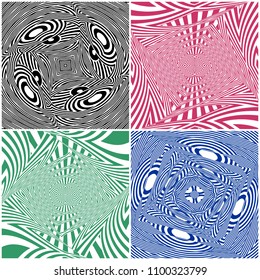 Hypnotic Four Colors Stripe Shapes Vector 210 Black, Red, Green, Blue stripes.